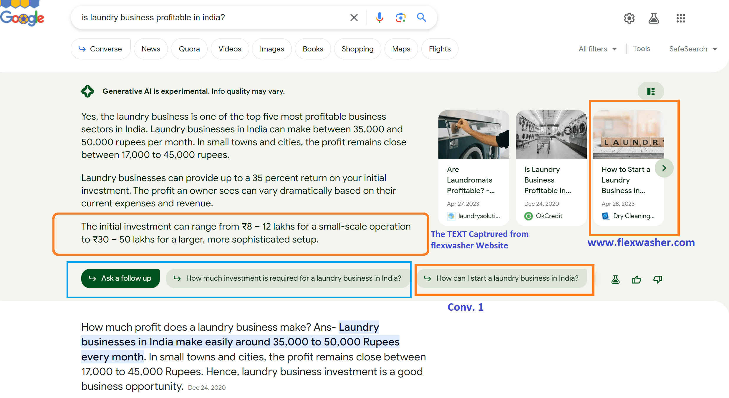 Google SGE AI snapshot of Laundry Website