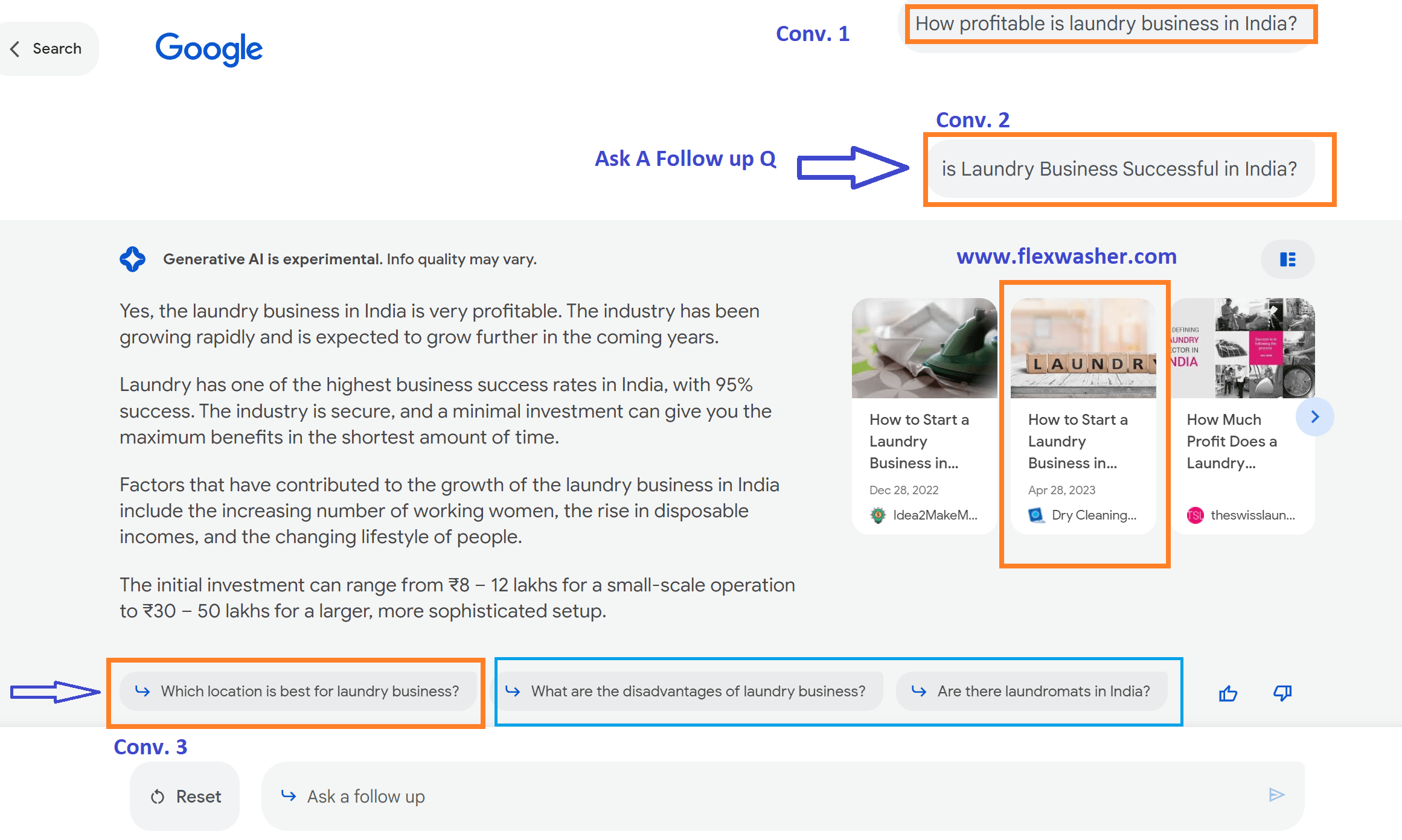 Google SGE AI snapshot for Laundry Business