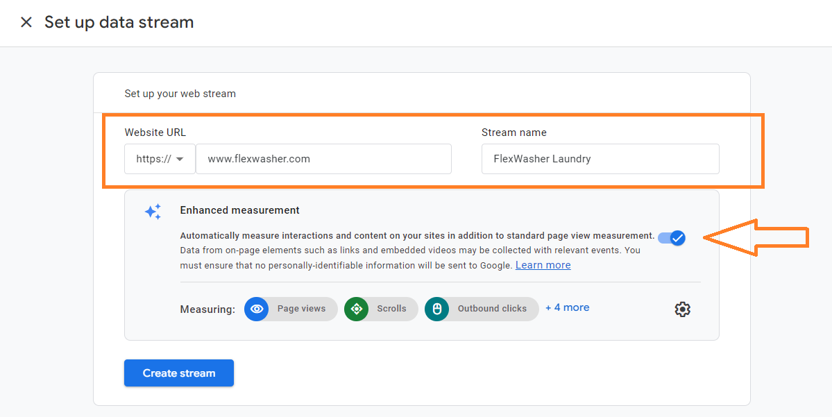 Google Analytics 4 Data stream setup